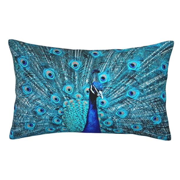 Fotbe Beautiful Blue Peacock Funda de Almohada Decorativa Estilo Occidental, Lujo en Algodón, Fundas para Almohadas King, Cojín Estampado para Decoración del Hogar-14"x20"