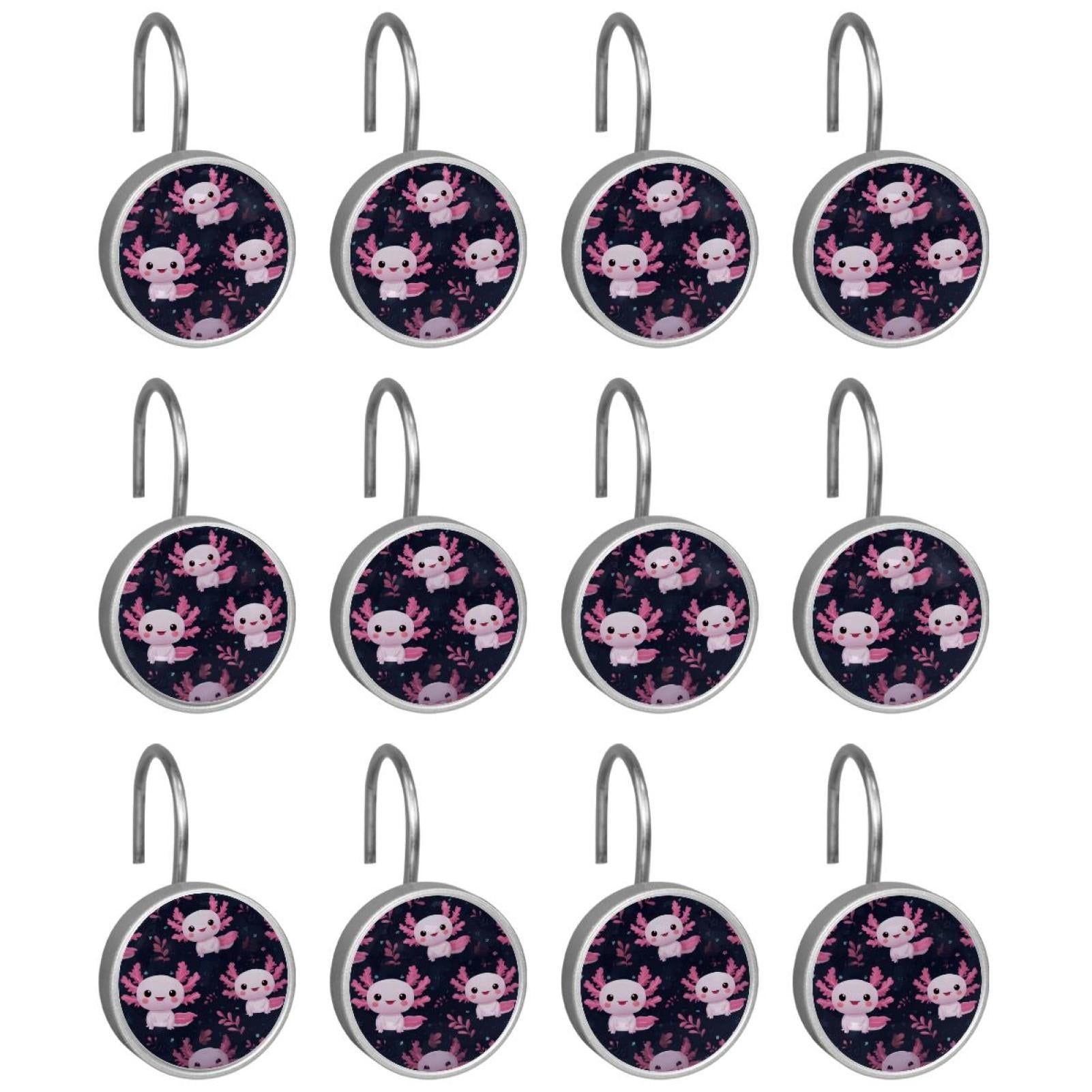 12pcs Decorative Shower Curtain Hooks, Rust Resistant Shower Rings for Bathroom Living Room,Rustproof Stainless Steel Rings for Shower Curtain and Liner Rods,Axolotl Black