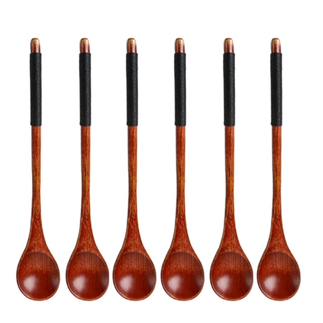 Cuchara de madera, cuchara de madera de 19 cm, para mezclar y comer, cuchara de mango largo, utensilios de cocina japoneses, cuchara de mesa de protección del medio ambiente