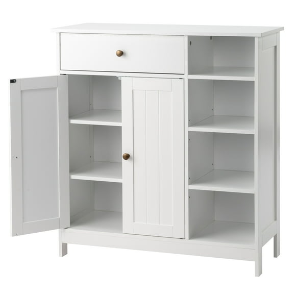 Ktaxon Bathroom Floor Cabinet, Freestanding Storage Cupboard w/ 2 Shelves& 1 Drawer & Three-layer Side Rack, MDF White