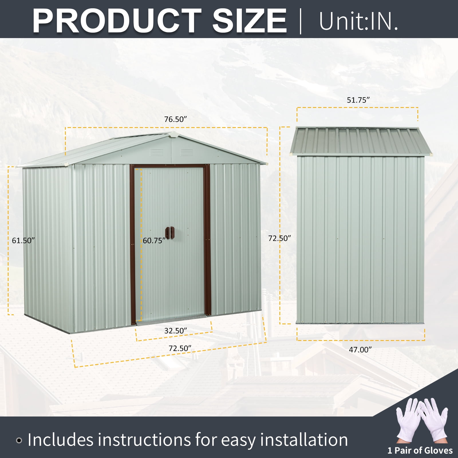 CarButler 6x5ft Metal Outdoor Storage Shed with Lockable Sliding Doors for Garden Backyard Patio Lawn White