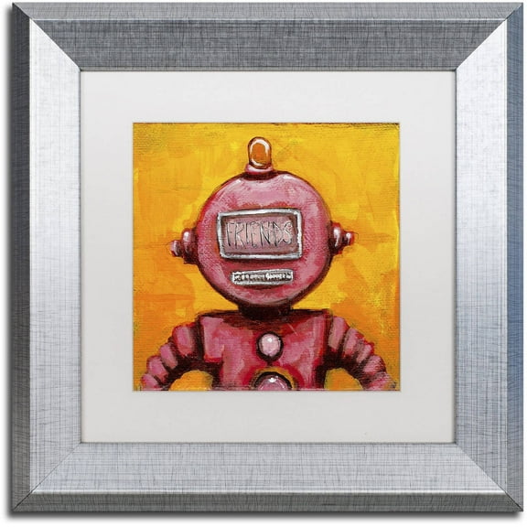 Trademark Fine Art 'Weebot-Friends' Canvas Art by Craig Snodgrass, White Matte, Silver Frame