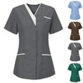 thumbnail image 4 of Dezsed Womens Scrub Tops Comfy Plus Size Nurse Work Blouse Clinic Carer V-Neck Protective Clothing Tops Dark Gray M, 4 of 4