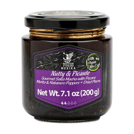 FUEGO MEXIKA® | Nutty & Picante | gourmet Salsa Macha with Prunes and Pecans - Morita & Habanero blend.
