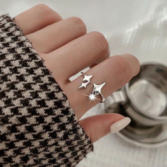 PPgejGEK Rings for Women Elegant Open Star Earrings for Women Zircon Crystal Ring Accessories Jewelry for Valentine's Day Mother's Day Christmas Birthday Gifts Tax Free Weekend