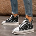 thumbnail image 3 of Womens Sparkly Rhinestones Denim Platform High Top Fashion Sneakers Casual Ripped Canvas Chunky Glitter Walking Shoes, 3 of 8