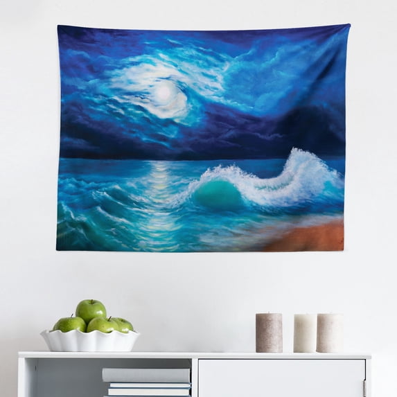 Ocean Tapestry, Romantic Sunset on The Beach Sun Rays Reflection on The Sea Colorful Sky Picture, Fabric Wall Hanging Decor for Bedroom Living Room Dorm, 2 Sizes, Orange Purple, by Ambesonne