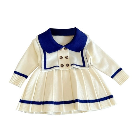 

Zlekejiko Babys Girls Patchwork Spring Winter Long Sleeve Knit Sweater Thick Princess Dress Clothes