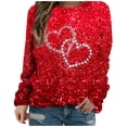 thumbnail image 3 of LQCMBYF Women's Sweatshirts Women's Spring Autumn and Summer Love Printed Bright Glitter Hoodless Long Sleeve Loose Round Neck Daily Hundred Sweatshirt Fall Shirts for Women (Red,XXXL), 3 of 3