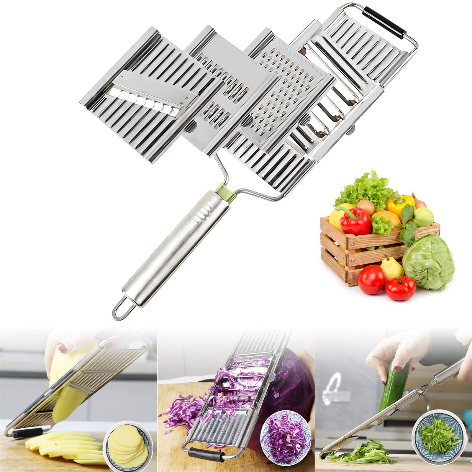 Portable Stainless Steel Vegetable Cutter Peeler Kitchen Tool 3-in-1 Multifunctional Vegetable Slicer Multi-Purpose Vegetable Graters for Cutting 