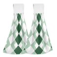 thumbnail image 2 of Green White Pattern Hand Towels 2 Pack Quick Dry Velvet Soft with Velcro Kitchen Bath 14x18in, 2 of 7