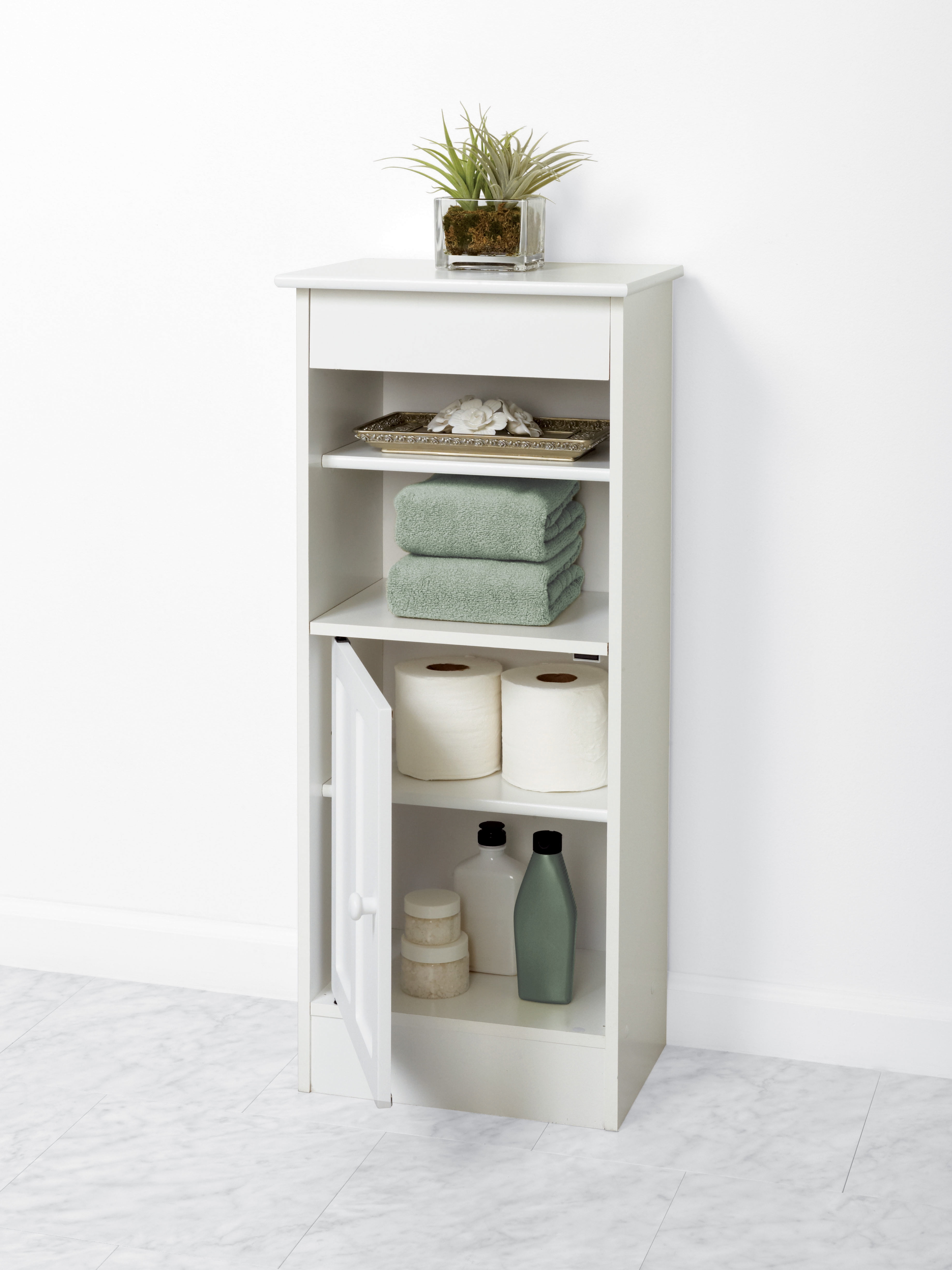 White Bathroom Linen Stand With 4, Bathroom Closed Shelves