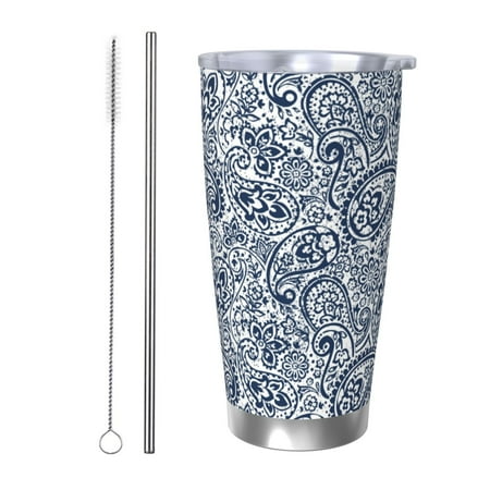 

Susaid Paisley4 Print 20oz Car Cup Insulated Coffee Cup Fully Spill Proof Travel Coffee Mug Stainless Steel Tumbler for Work Home Outdoor Car-Straw Two-piece Set