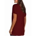 thumbnail image 4 of Women's Solid T Shirt Short Sleeve Crewneck Pullover Tunic Top Wine M, 4 of 4