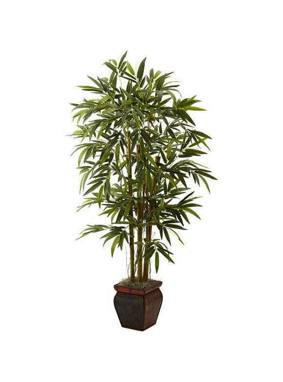 Nearly Natural 5.5' Bamboo Artificial Plant with Decorative Planter, Green