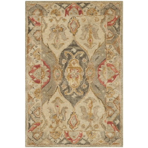 SAFAVIEH Antiquity Lennox Bordered Wool Area Rug, Beige/Multi, 2' x 3'