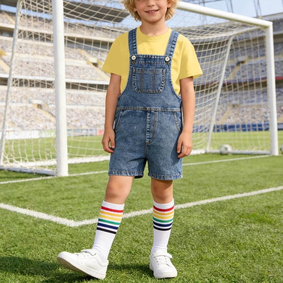 ATOGUTA Kids Boys Outfits Denim Overalls and Short Sleeve T-shirts with Socks Girls Summer Clothes Size 3T-12, Yellow