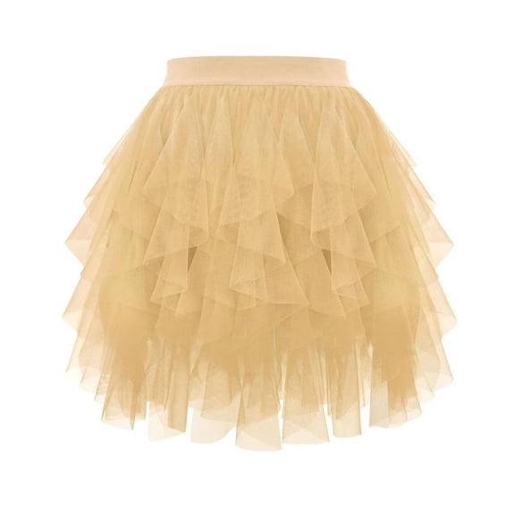 Umfun Women's Tiered Asymmetrical Tulle Mini Skirt Elastic High Waist Puffy Mesh Skirt for Party Prom