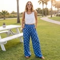 thumbnail image 6 of Polka Dot Pants for Women 2026 Summer Casual Drawstring Wide Leg Barrel Jeans Flowy Satin Silk Balloon Palazzo Pant,XXL,Blue, 6 of 8