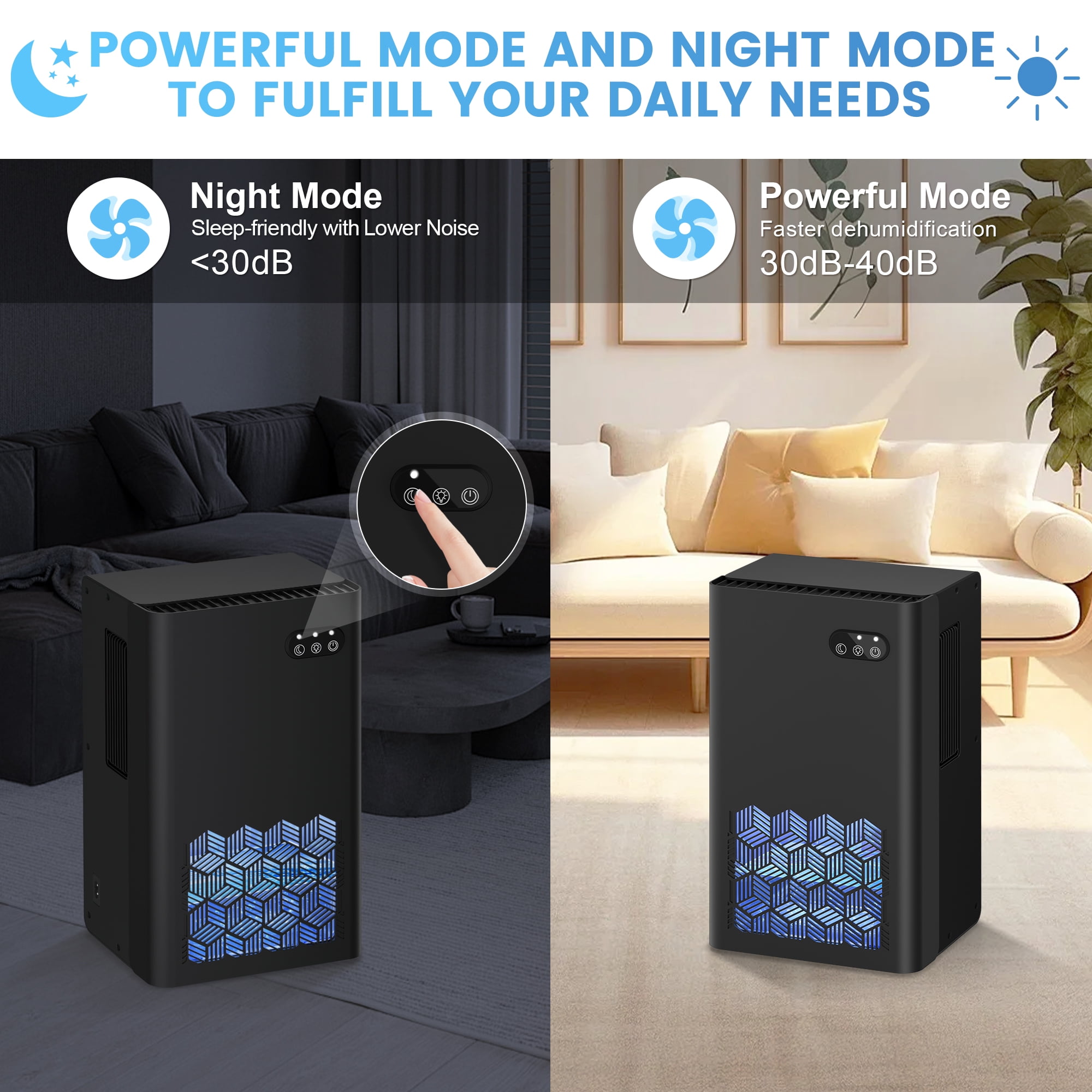 EGEH Dehumidifier, Dehumidifiers for Room, 95 oz Water Tank, (950 sq.ft) Dehumidifiers for Basement Home Bathroom Bedroom with Auto Shut Off, 7 Colors LED Light, Black