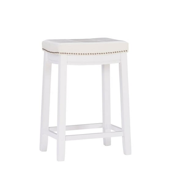 Pemberly Row Mid Century 26" Wood Counter Stool in White