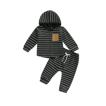 

Bagilaanoe 2Pcs Toddler Baby Boy Long Pants Set Striped Long Sleeve Hooded Pullover Tops+ Trousers 12M 18M 24M 3T 4T 5T 6T Kids Fall Casual Sweatsuit