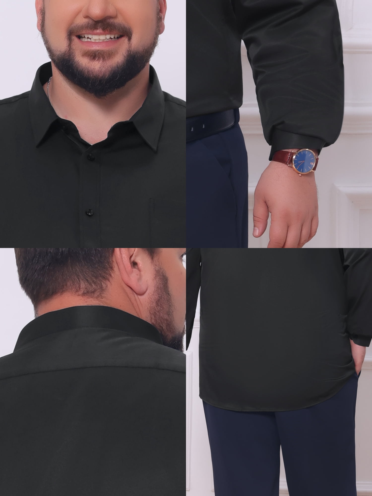 DARING DIVA Men's Big Tall Dress Shirts Long Sleeve Button Down Office Shirt 2XL Black