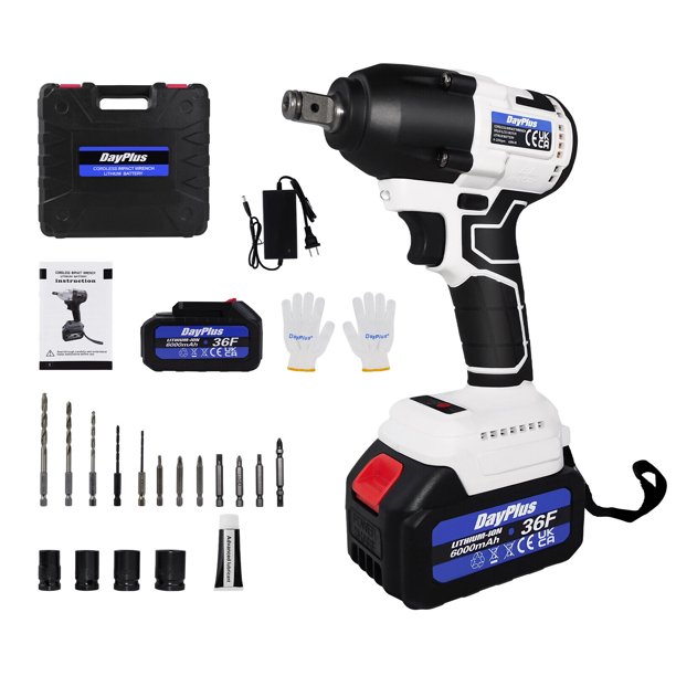 Dayplus 21V Car Repair Wheel Nut Gun Cordless Impact Wrench 420Nm