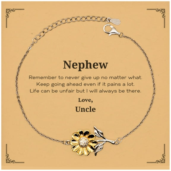 Nephew Motivational Gifts from Uncle, Remember to never give up no matter what, Inspirational Birthday Sunflower Bracelet for Nephew