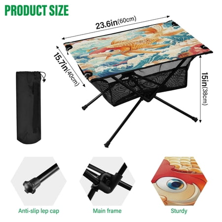 BZSMCE Camping Tables Simple Folding Table Koi in Bloom Pattern Size:23.6*15.7in