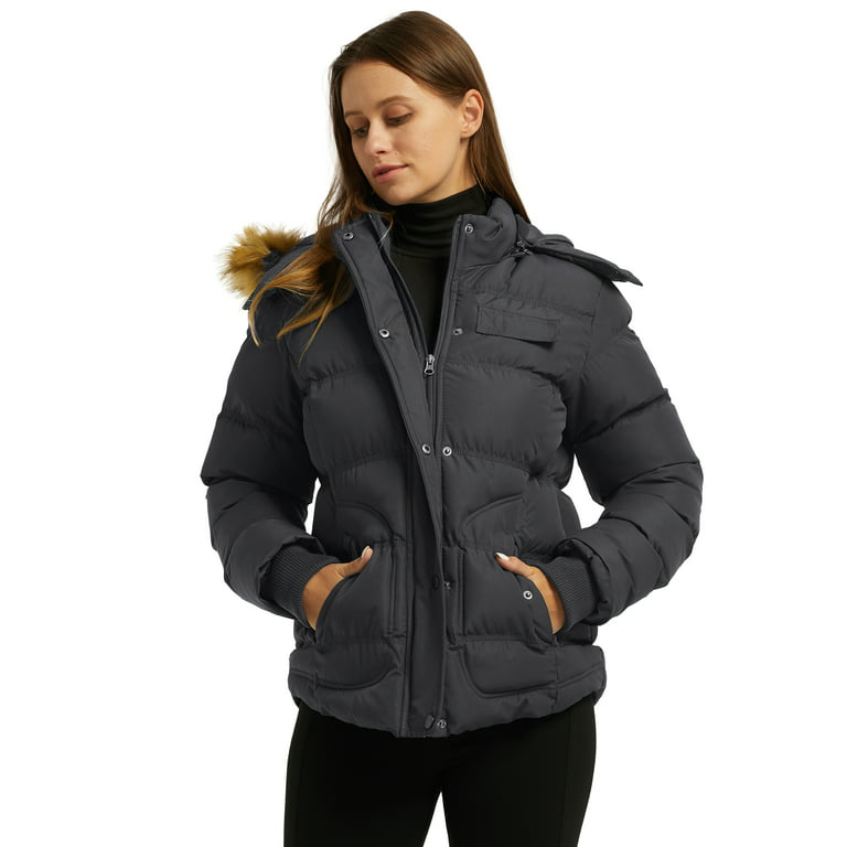 L Winter Women\'s Zip-up Gray Puffer Coats Dark Quilted Wantdo Jacket Jacket Waterproof