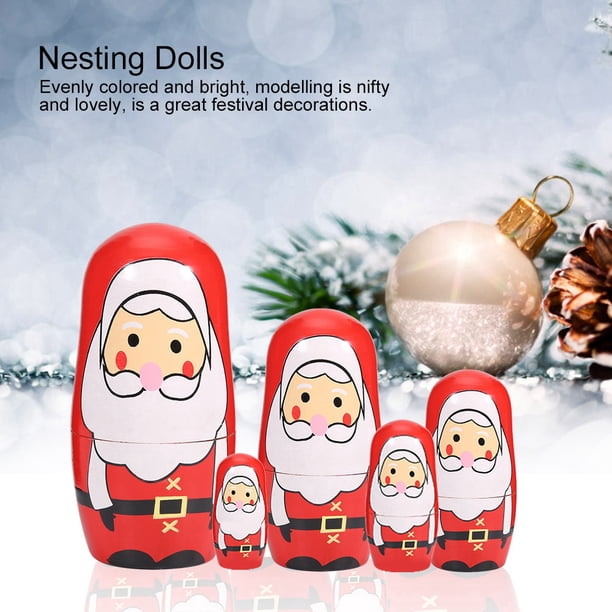 Christmas Matryoshka Dolls Set 7 Pcs | Hand-Painted Russian Nesting Dolls Winter Theme