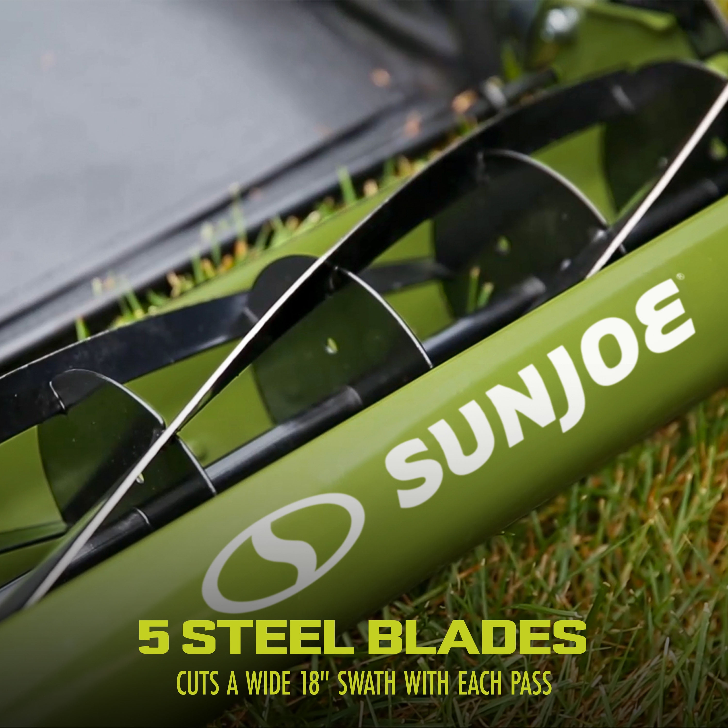 Sun Joe 18-inch 5 Blade Manual Reel Mower with Grass Catcher, 9-Position