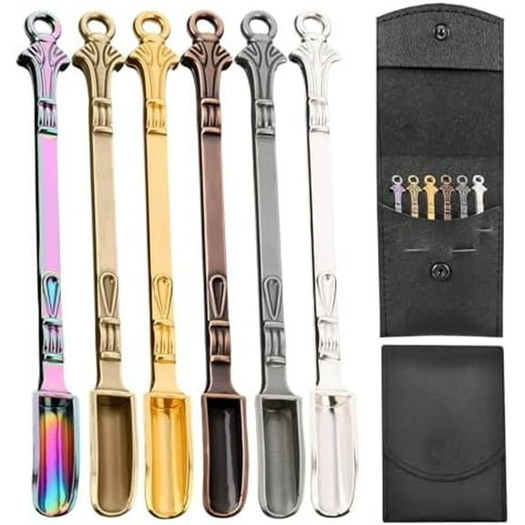 6-Pack Mini Spoons with Storage Pouch, Small Spoons for Medicine Spice, MultiColor Tiny Spoon for Decorative Pendants Keychains, Little Metal Measuring Shovel Spoon