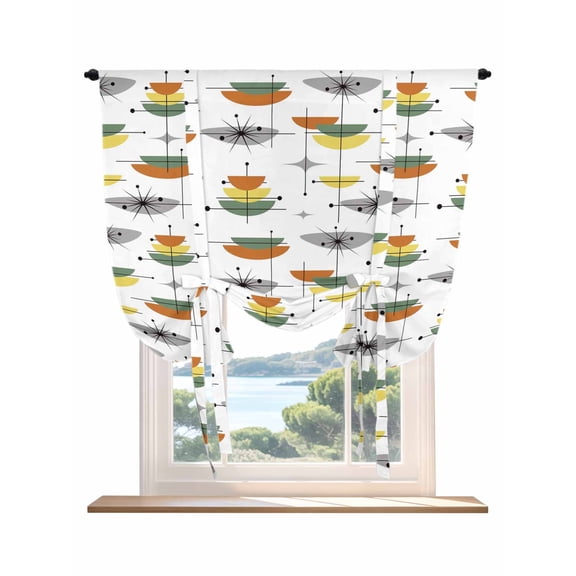 Sage Green Boho Tie Up Curtains for Windows 45 Inch Length Balloon Curtains Kitchen Adjustable Balloon Window Shade Abstract Color Block Bohemian Tie Up Valance Bathroom Curtain Window 52"x45"