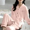 thumbnail image 4 of XUNKUSGA Womens Pajamas Set Soft Flannel Women's Sleepwear Winter Cozy Pjs Sets for Women Casual Long Sleeve V-Neck Button Down Loungewear Pajama Set, 4 of 5