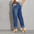 thumbnail image 6 of Wutalume Jeans for Women Slim Fit Straight Leg, Versatile Casual Pants with Cuff Hem, Pure Color Denim for Easy Styling,Dark Blue XL, 6 of 7