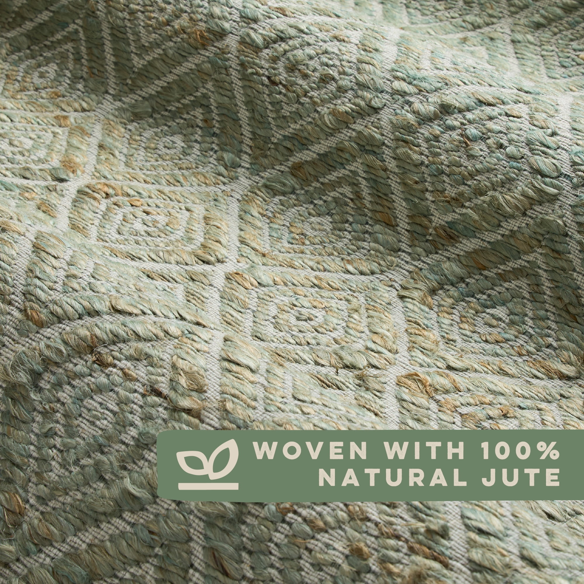 TOWN & COUNTRY TERRA Nalani Textured Diamond Hand-Knotted Flatwoven 100% Natural Jute Runner Area Rug, Olive Green, 2'5"x7"