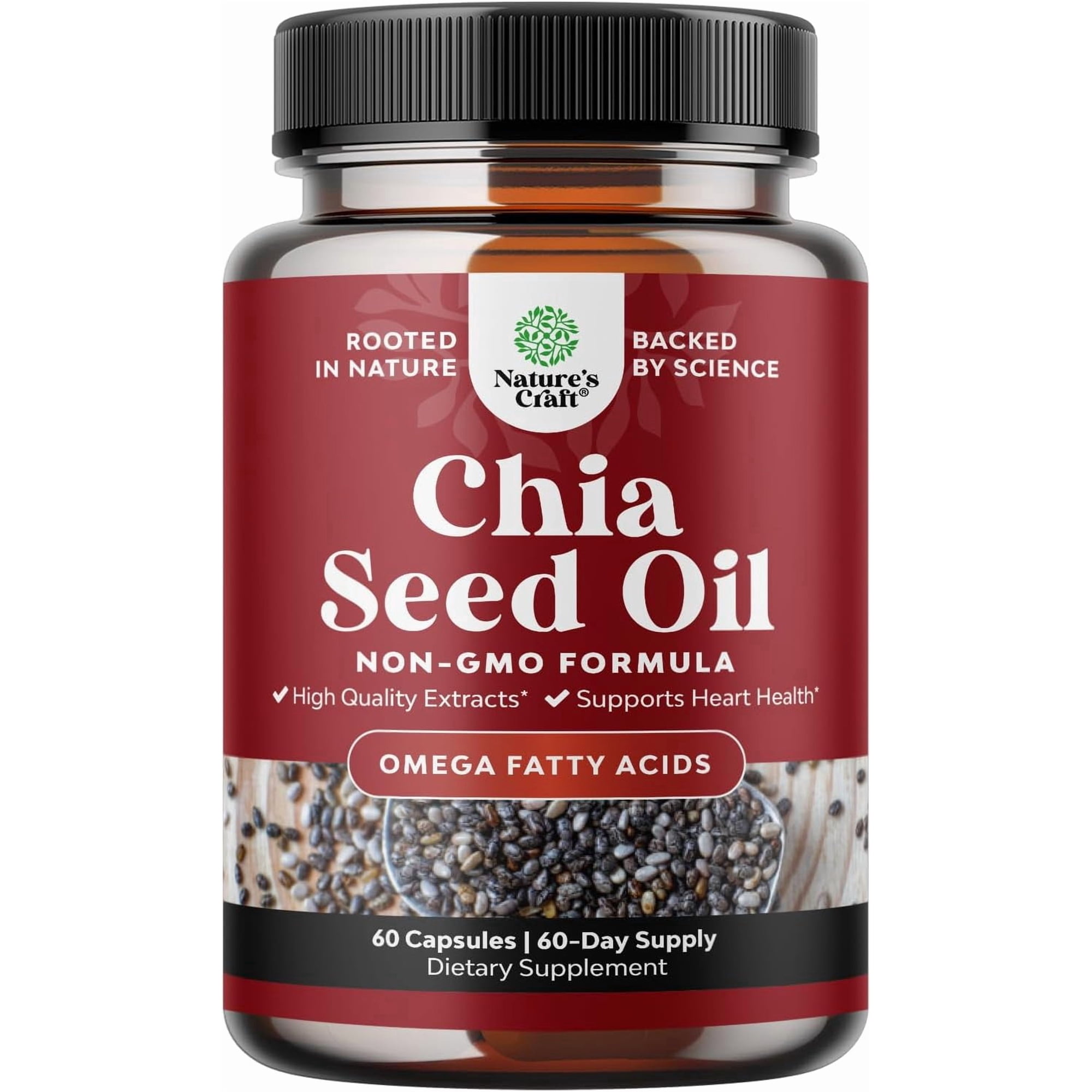 Natures Craft Chia Seed Oil Supplement with Omega 3 6 9 for Heart & Digestive Health Support, 60 Ct