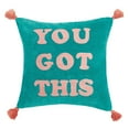 thumbnail image 2 of Peking Handicraft 24JES720C16SQ 16 x 16 in. You Got Tassels Embroidered Pillow, Teal, 2 of 4