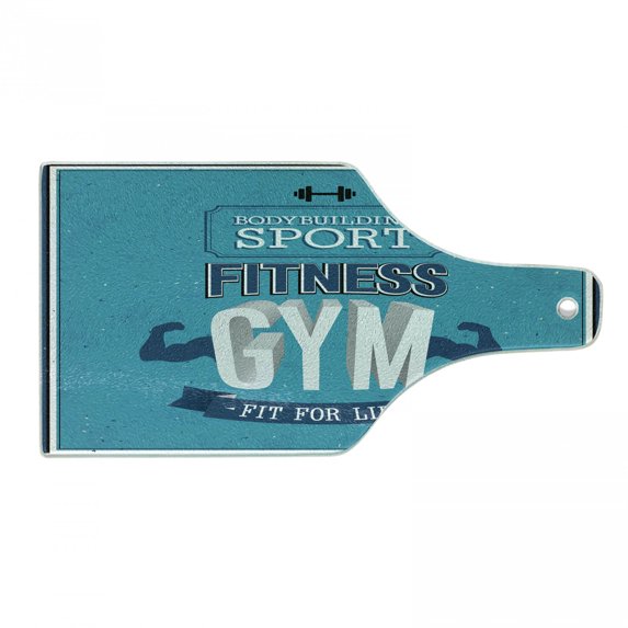 Fitness Cutting Board, Fit for Life Bodybuilding Sport Biceps Sportsman Athletic Muscular Form, Tempered Glass Cutting and Serving Board, Wine Bottle Shape, Blue Dark Blue White, by Ambesonne
