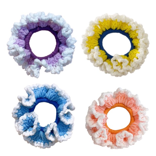 Masteelf 4Pcs Exquisite Hand Woven Woolen Hair Scrunchies Rings Random Color