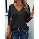 thumbnail image 5 of Blusas Elegantes e Informales para Mujer, con Cuello en V, Larga, Botones, Encaje Calado y Bordado. Negro L, 5 of 7