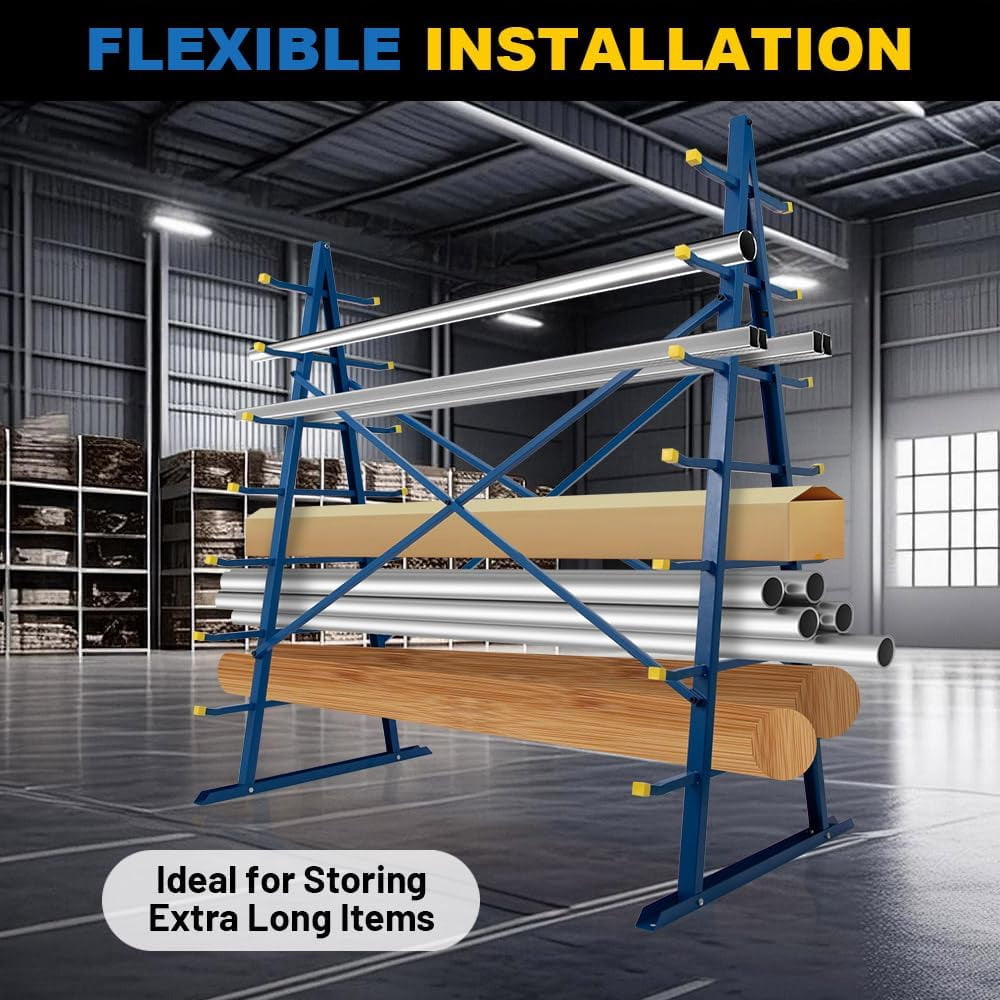 Yeeoy Steel Horizontal Storage Rack, 7 Tier Detachable Lumber Storage Rack, Heavy Duty Adjustable Pipe Rack Lumber Organizer Shelf for Garage Workshop Shed Basement, Blue