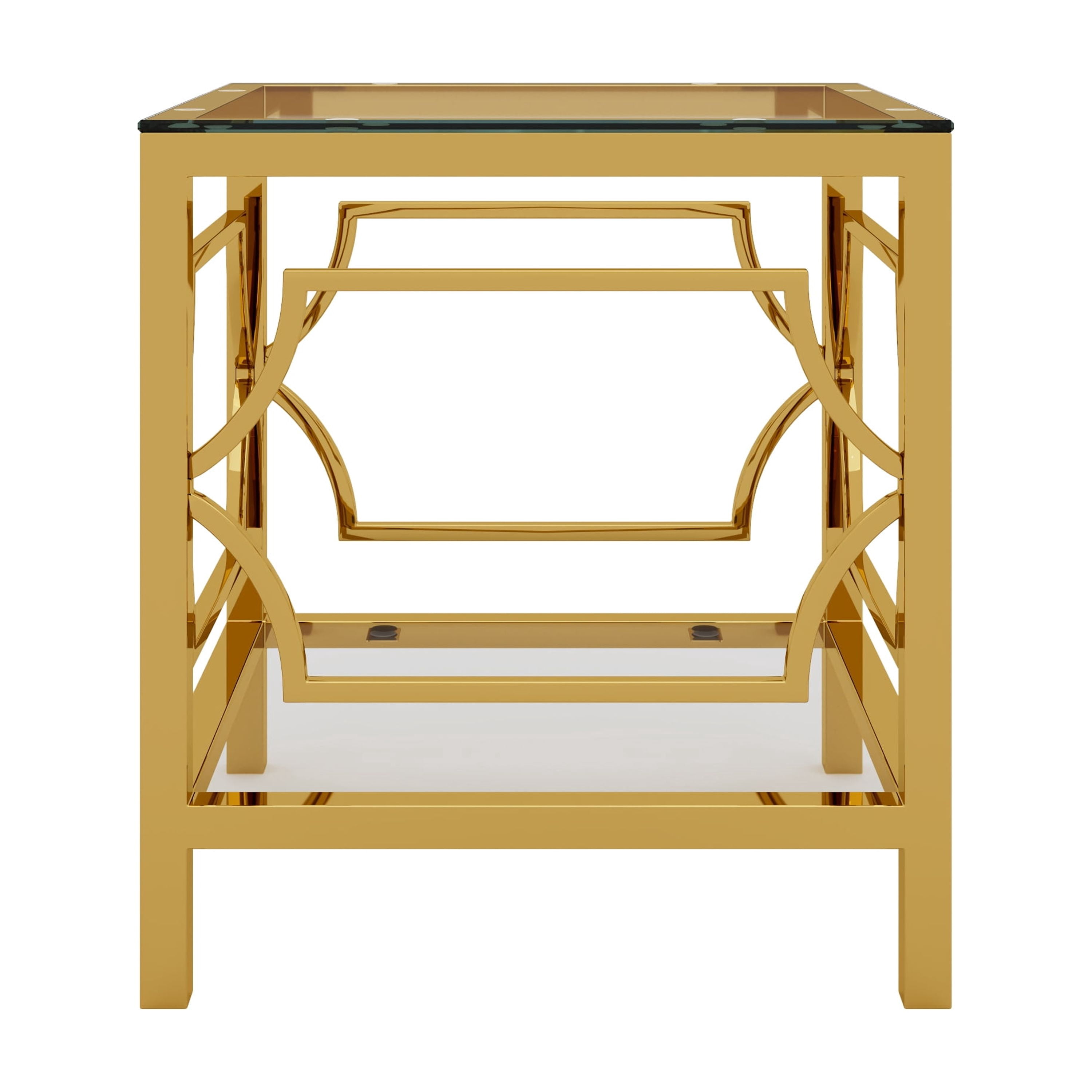 19.7" Round Side Table with Tempered Glass Top, 2-Tier Storage Shelf Modern Small End Table with Metal Frame, Sofa Side Accent Table