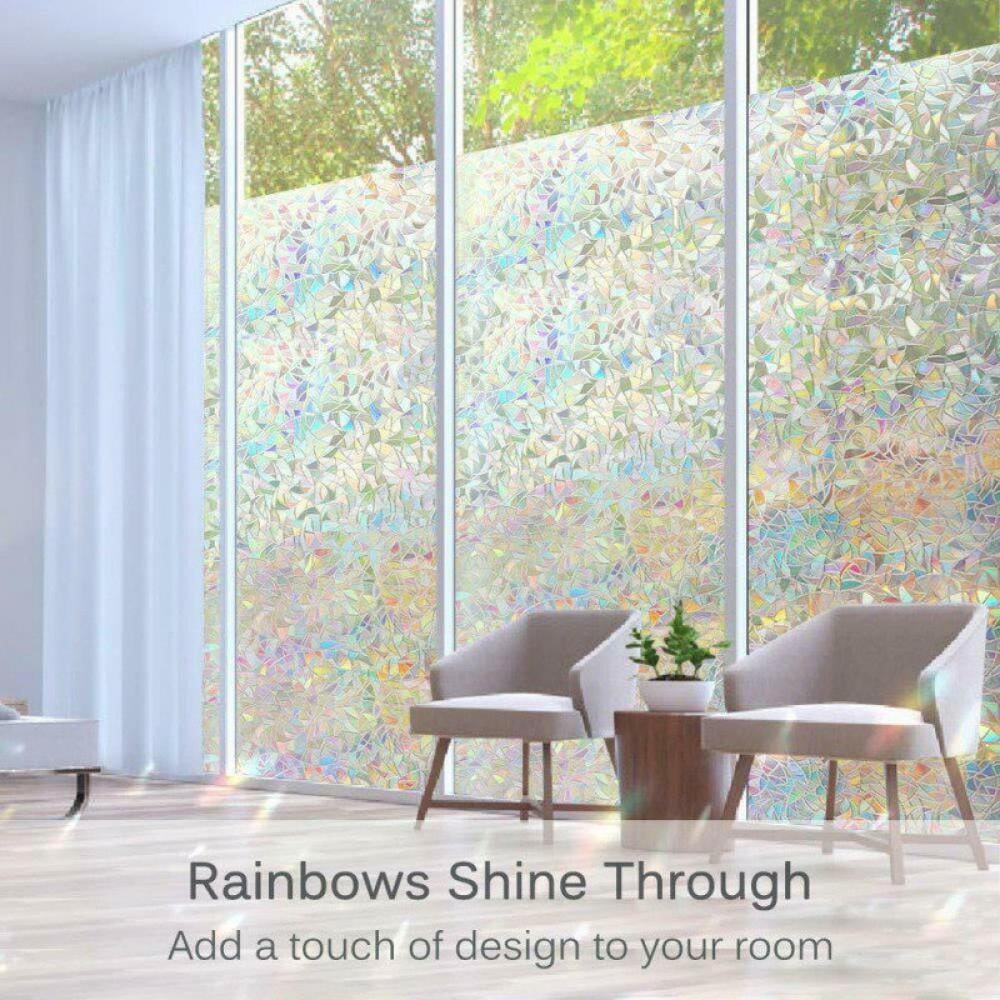 Cskunxia Privacy Window Film Anti-UV 3D Rainbow Glass Film Self-Adhesive Static Decorative Film No Glue Window Sticker for Home Office 90 x 200 cm 