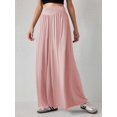 thumbnail image 3 of Women'S Elastic High Waist Casual Lounge Loose Palazzo Pants with Pockets Flowy Fall Long Trousers Pink XXL, 3 of 5
