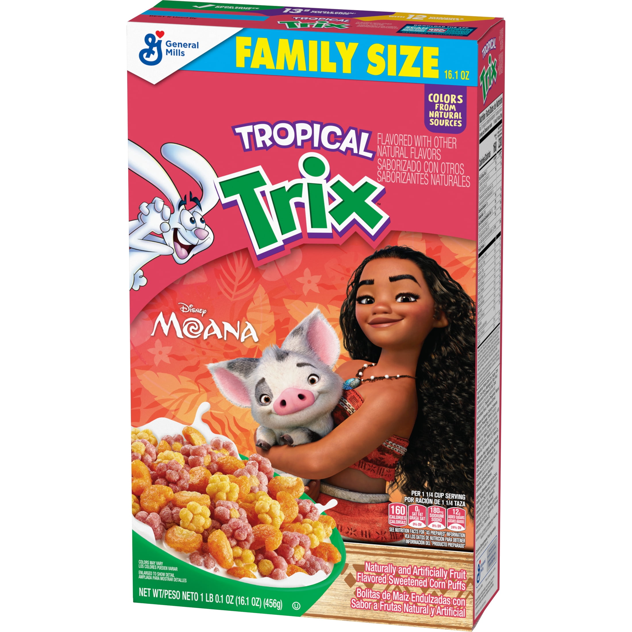 Tropical Trix Breakfast Cereal, Disney Moana, Made with Whole Grain, Family Size, 16.1 oz