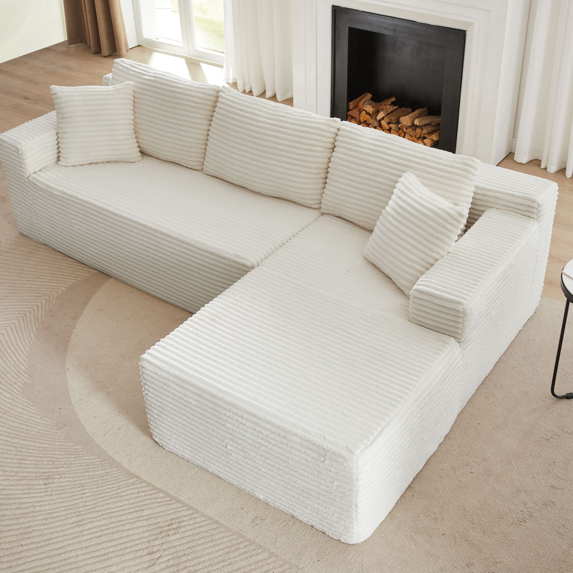 Miniyam L-Shaped Compressed Sectional Sofa with Deep Seat, No Assembly Required, Modular Couches Sleeper for Living Room, Bedroom, Apartment (White, Right Facing Chaise)