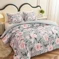 thumbnail image 3 of Koniroom 3-Piece Pink Floral Comforter Set King Size - Romantic Rose Pattern Bedding with Pillow Shams, Soft and Reversible for All Seasons, 3 of 7